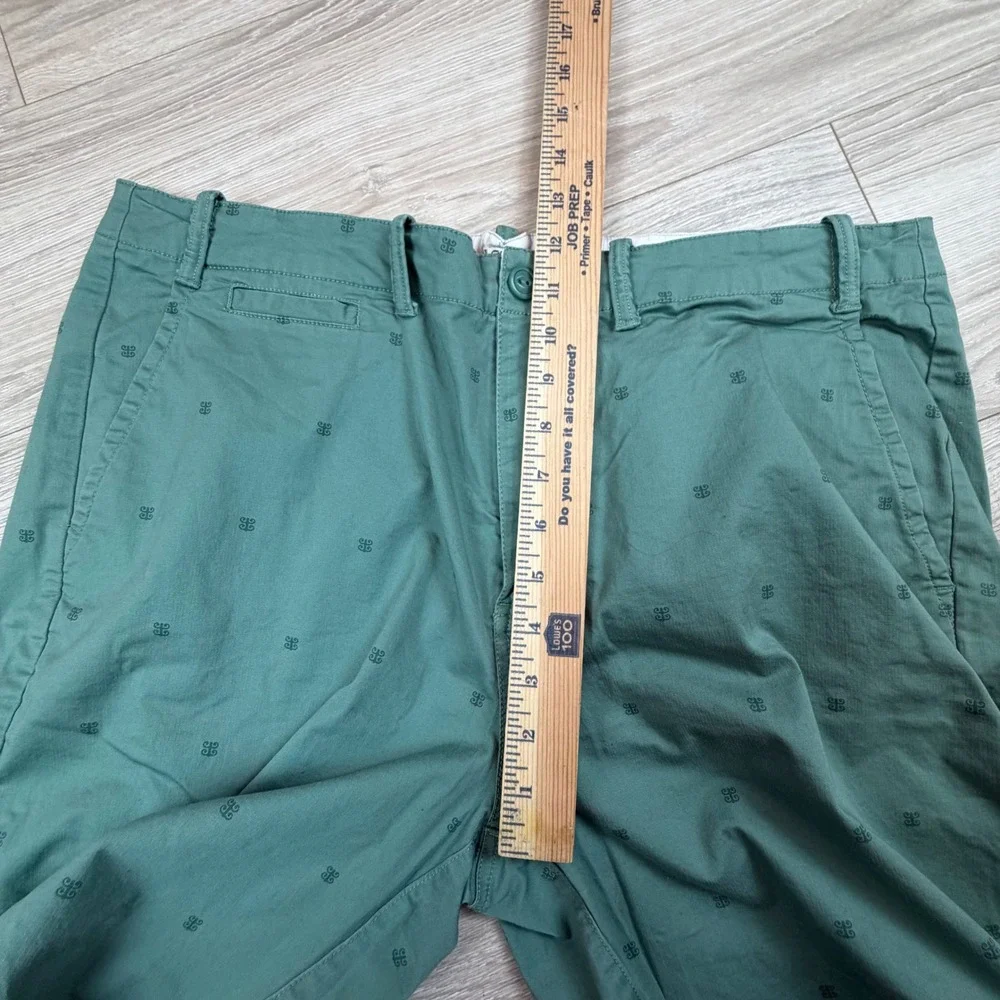 Reyn Spooner Men Green Herringbone Tapa Logo‎ Embroidered Chino Shorts Size 36